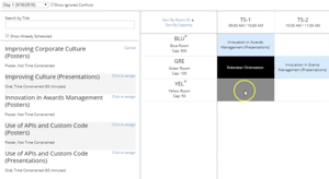The session builder tool in OpenWater’s conference management software.